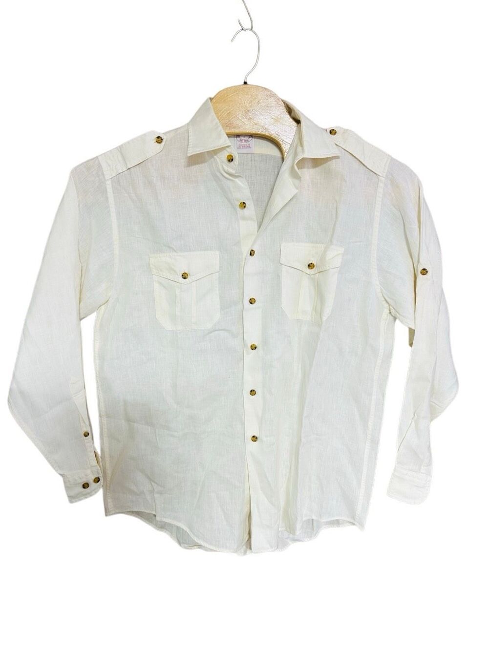 Brooks Brothers Irish Linen Large (L) Traditional Fit Ivory Cream Long Sleeve